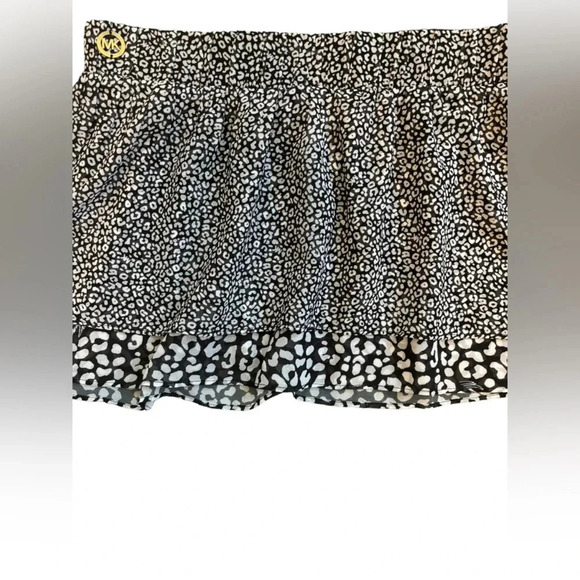 Michael Kors Animal Print Black and White Ruffle Cover Up Skirt Gold Logo Size M - Picture 3 of 4